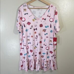 NWT 89th & Madison Pink Puppy Makeup Floral Print Sleep Dress